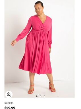 Eloquii Twist-Front Midi Dress in Fuchsia Pink